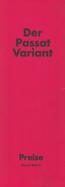VW Passat B 2 Variant M/A Preisliste 1981