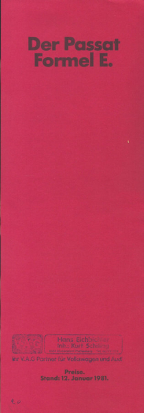 VW Passat B 2 Formel E Preisliste 1.1981