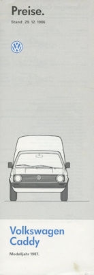 VW Caddy Preisliste 12.1986