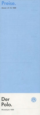 VW Polo 2 Preisliste 12.1988