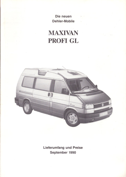 VW T 4 Dehler Preisliste 9.1990