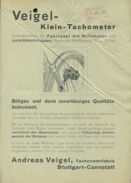 Veigel Klein-Tachometer Prospekt 1933