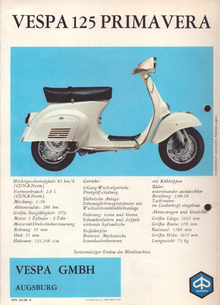 Vespa 125 Primavera Roller Prospekt 1968