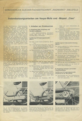 Vespa Ciao Reparaturanleitung ca. 1970