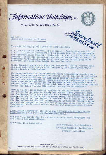 Victoria Presse Informations Unterlagen 1951-1958