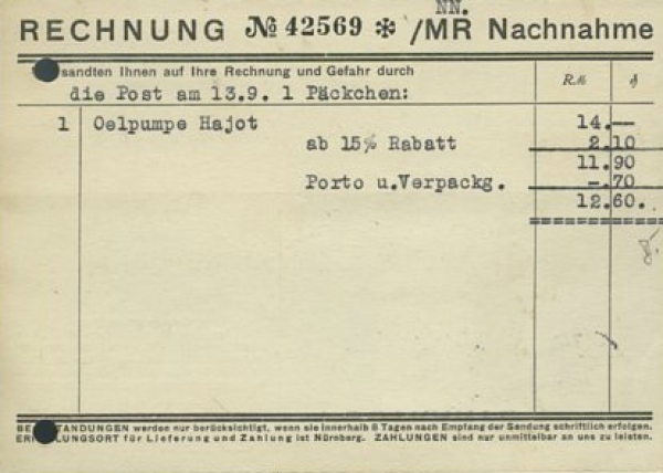 Victoria Rechnung von 1935
