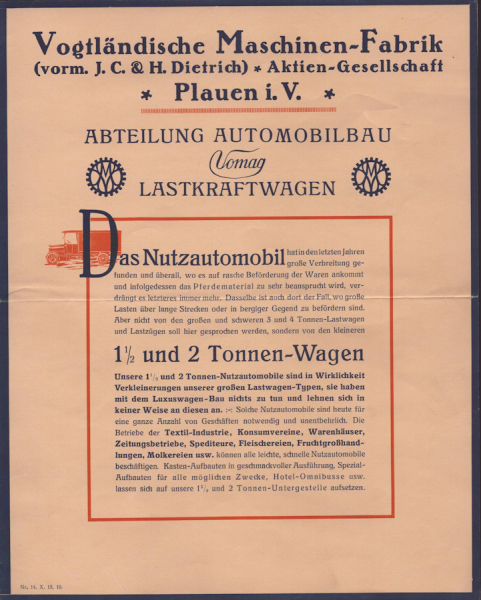 Vomag 3 Prospekte 1915-1918