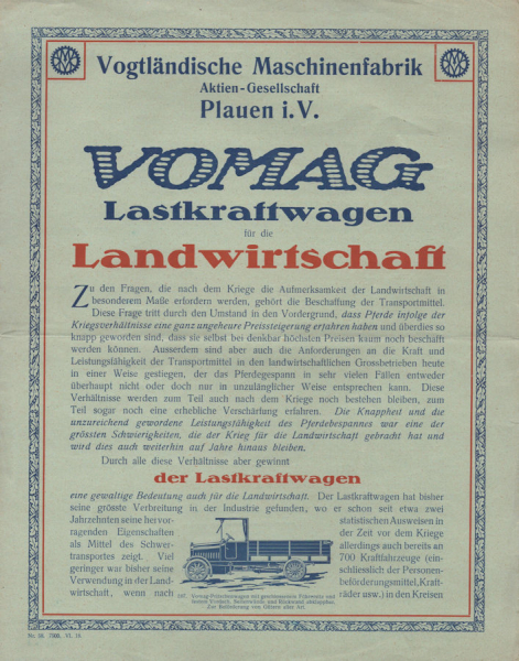 Vomag 3 Prospekte 1915-1918