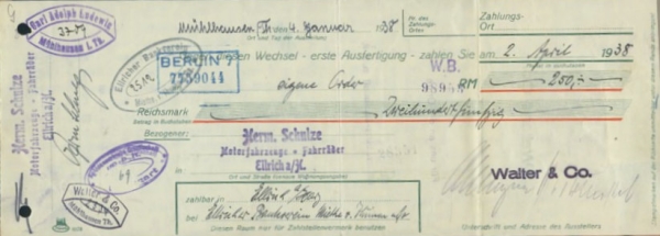 Walter & Co. Mühlhausen Wechsel 1938