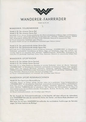 Wanderer Fahrrad Prospekt 1950er Jahre