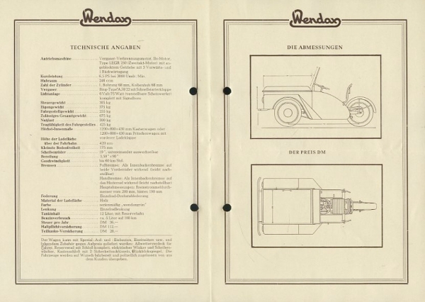 Wendax WL 250 Eil-Lieferwagen Prospekt 1949