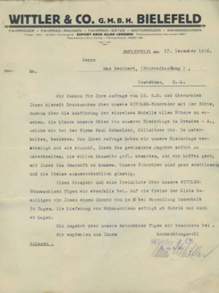 Wittler Brief 1926