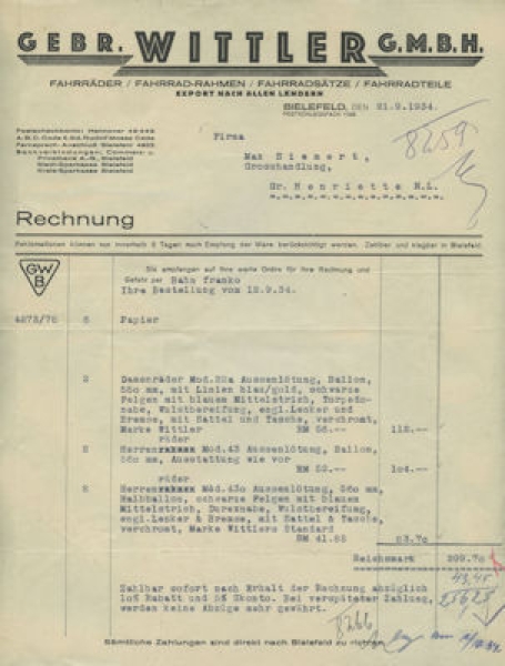 Wittler Brief 1934