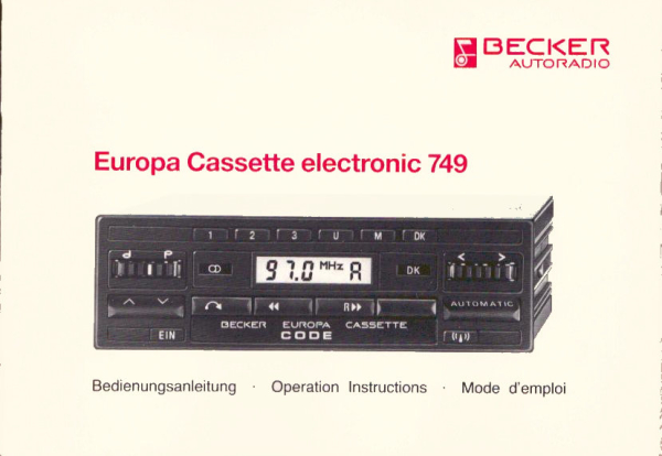 Autoradio Becker Europa electronic 749 Bedienungsanleitung 4.1988