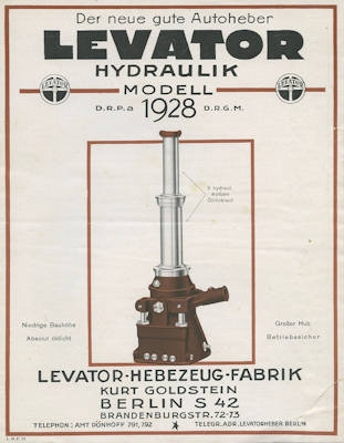 Levator Hydraulik Autoheber Prospekt 1928