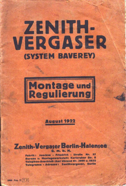 Zenith Vergaser Baverey 8.1922