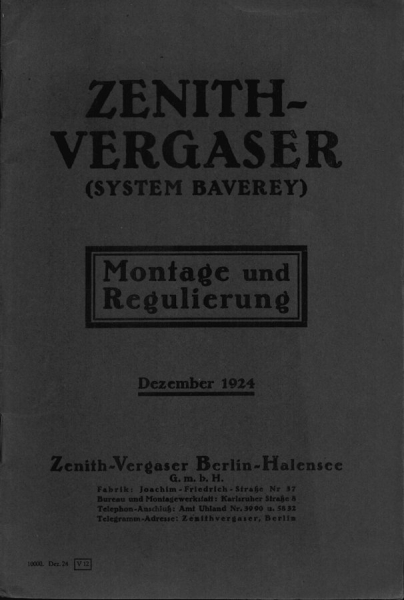 Zenith Vergaser Baverey 12.1924