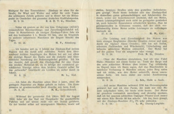 Zündapp Zeugnisse 1924/25