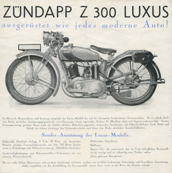 Zündapp Z 300 Luxus Prospekt ca. 1930