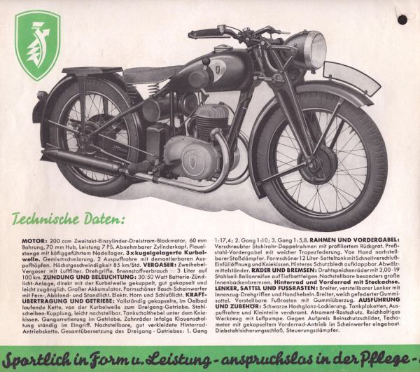 Zündapp DB 200 Prospekt  1937
