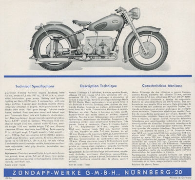 Zündapp KS 601 Prospekt ca. 1950