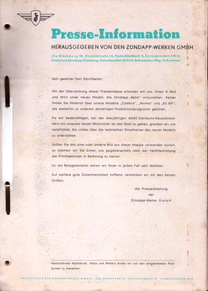 Zündapp Presse Information 1953