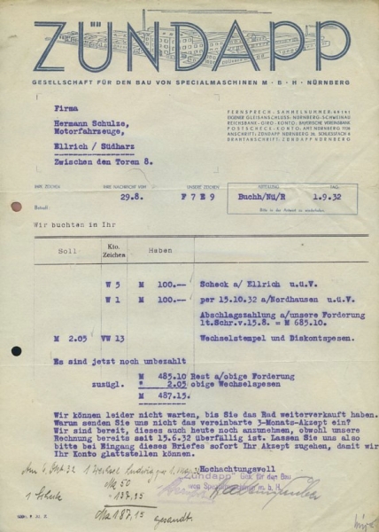 Zündapp Schreiben 1932-36