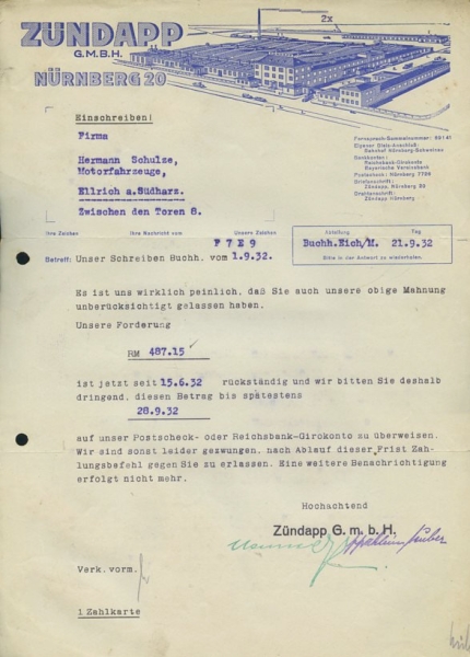 Zündapp Schreiben 1932-35