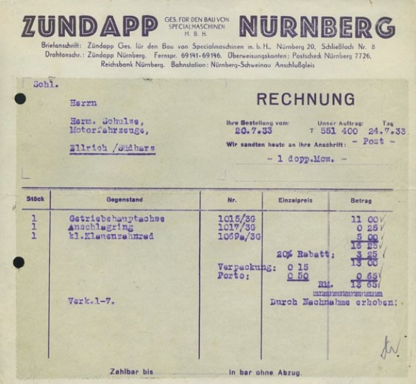 Zündapp Schreiben 1933-36