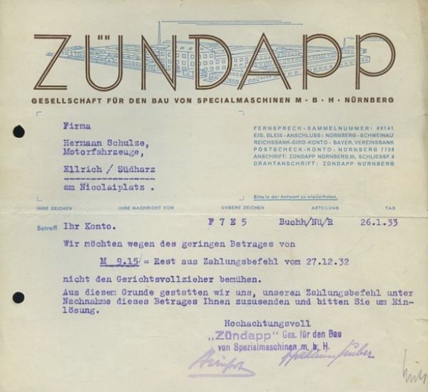 Zündapp Schreiben 1933