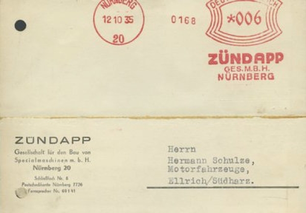 Zündapp Schreiben 1932-35