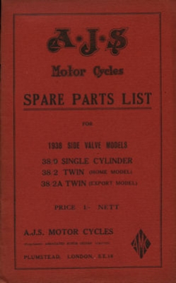 AJS 1938 Side valve Models Ersatzteilliste