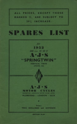 AJS 500 cc OHV Ersatzteilliste 1952