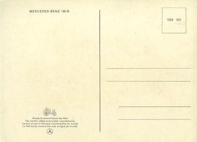 Postcard Mercedes-Benz 190 D 8.1959