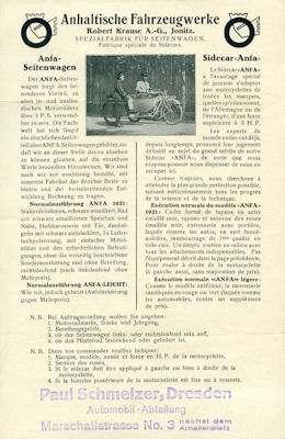 Anfa Seitenwagen Prospekt 9.1922