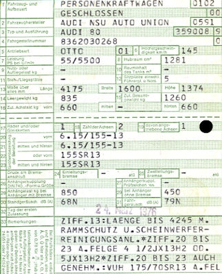 Audi 80 Original Fahrzeugbrief 1976