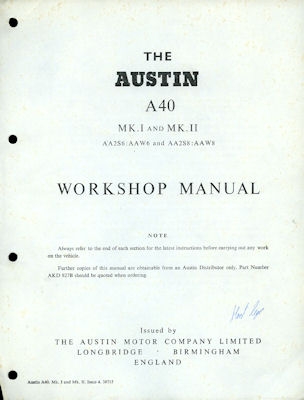 Austin A 40 MK I + II Reparaturanleitung 1960er Jahre