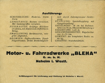 Bleha 2,5 PS Prospekt 1925