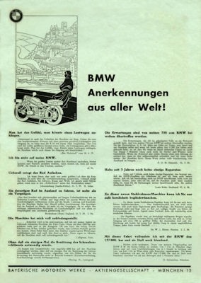 BMW Anerkennungsschreiben aus aller Welt 1930