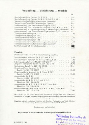 BMW Preisliste 10.1953
