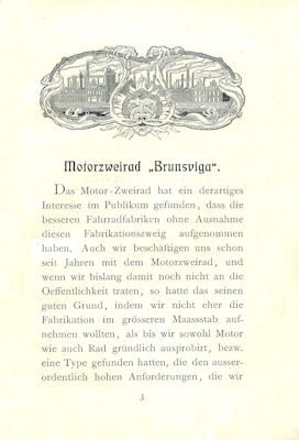 Brunsviga Motorzweirad 2,25 HP owner`s manual ca. 1903