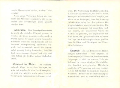 Brunsviga Motorzweirad 2,25 HP owner`s manual ca. 1903