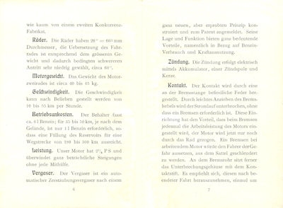 Brunsviga Motorzweirad 2,25 HP owner`s manual ca. 1903