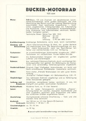 Bücker TZ 125 brochure ca. 1949