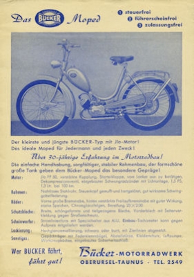 Bücker Moped Prospekt ca. 1953