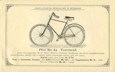 Claes & Flentje Pfeil bicycle program 1895