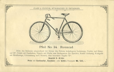 Claes & Flentje Pfeil bicycle program 1895