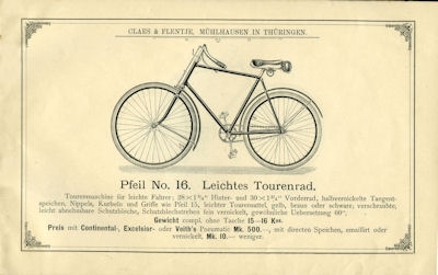 Claes & Flentje Pfeil bicycle program 1895