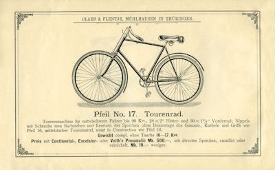 Claes & Flentje Pfeil bicycle program 1895