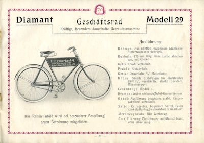Diamant Fahrräder Programm 1922